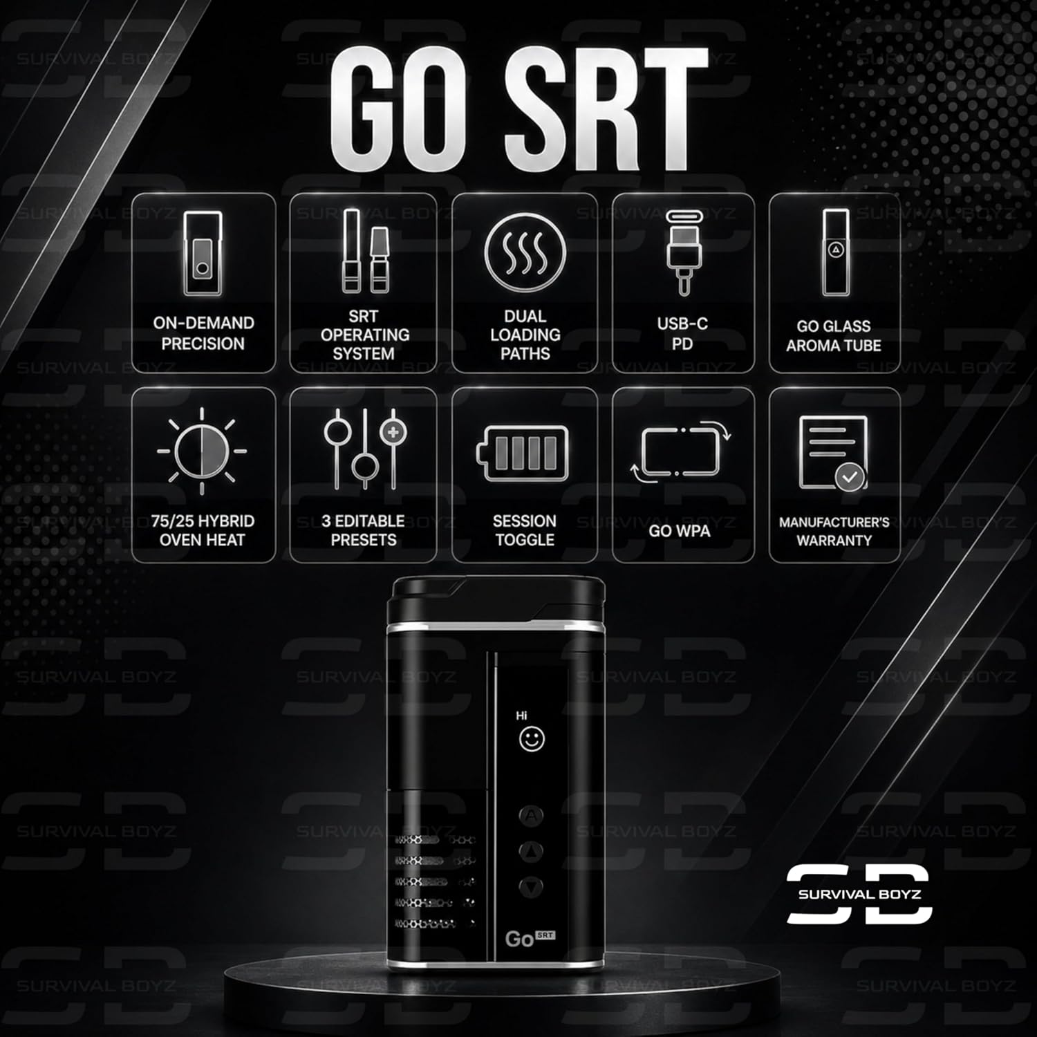 Arizer Go SRT Vaporisateur d'herbes sèches [Noir] – Câble USB-C, double chemins de chargement, coques Go et tube d'arôme Go Glass, 3 préréglages modifiables, Go WPA, four hybride 75/25 – Sans nicotine