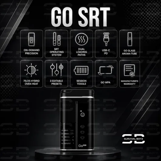 Arizer Go SRT Vaporisateur d'herbes sèches [Noir] – Câble USB-C, double chemins de chargement, coques Go et tube d'arôme Go Glass, 3 préréglages modifiables, Go WPA, four hybride 75/25 – Sans nicotine