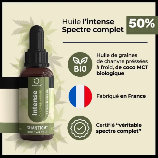Huile L'Intense - À Partir d'Huile de Graines de Chanvre Pressées à Froid 5000mg - Fabriquée en France - 10 ml