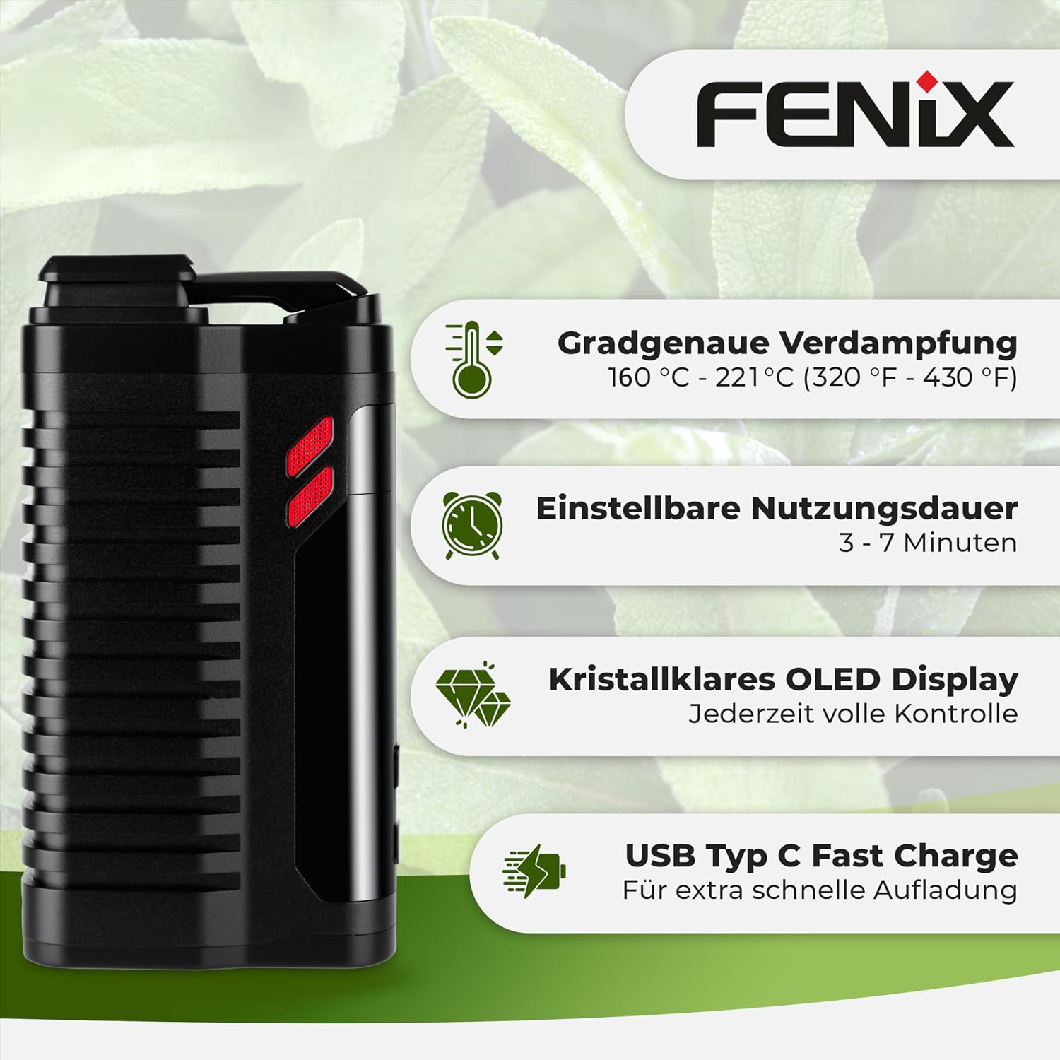 FENiX 2 MAX Vaporisateur pour herbes et extraits - Convection réelle - Chambre en titane - Batterie 4800 mAh - USB-C *Noir*