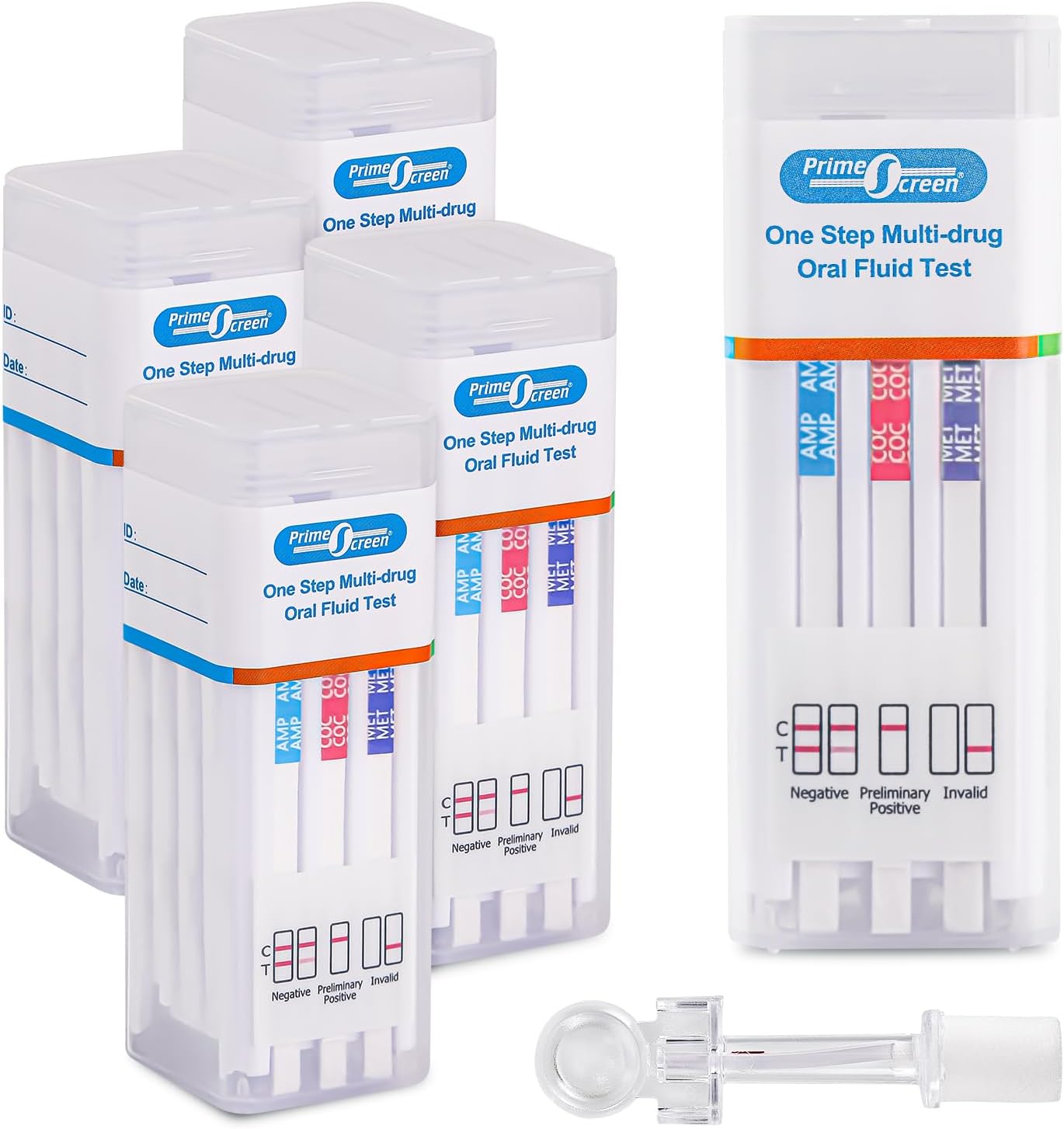 PrimeScreen Kit de dépistage de drogues 7 en 1 pour test de salive et de fluides oraux pour cannabis, cocaïne, vitesse héroïne, Oxy PCP MET