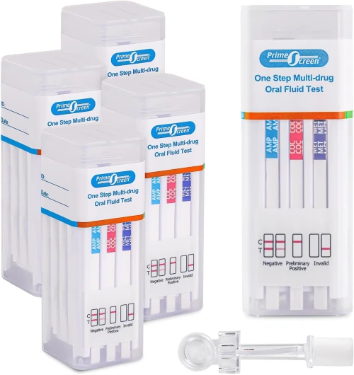 PrimeScreen Kit de dépistage de drogues 7 en 1 pour test de salive et de fluides oraux pour cannabis, cocaïne, vitesse héroïne, Oxy PCP MET