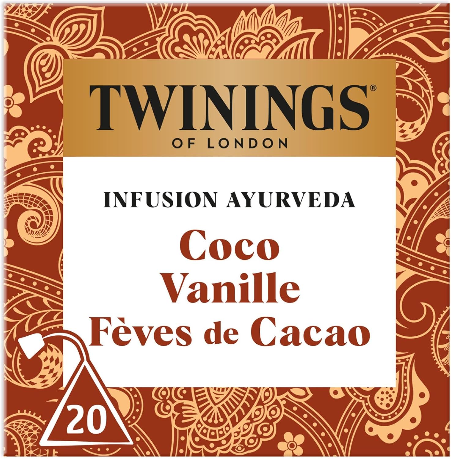 Infusion Ayurveda Coco, Vanille, Fèves de Cacao - 20 Sachets - Exotique et Gourmand - à Déguster Chaud ou Froid Coco Vanille Fèves de Cacao
