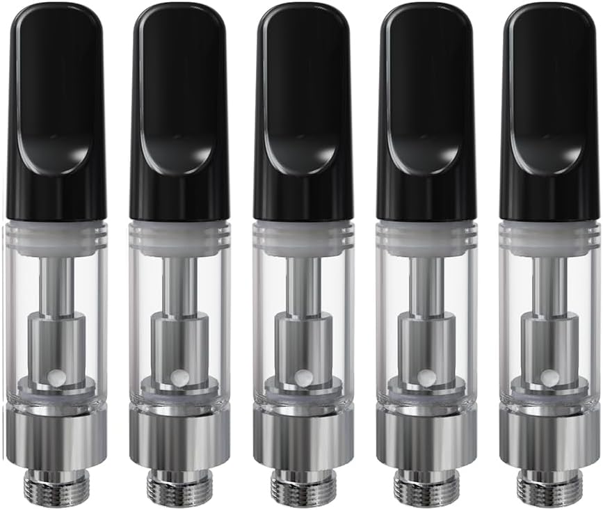 CannBro Cartouches CBD, 0.5ml – pack de 5, Filetage 510, Acier inoxydable de qualité alimentaire 304, atomiseurs, Cartouches pour huile de CBD, huile de chanvre et e-liquide, sans nicotine(Noir)