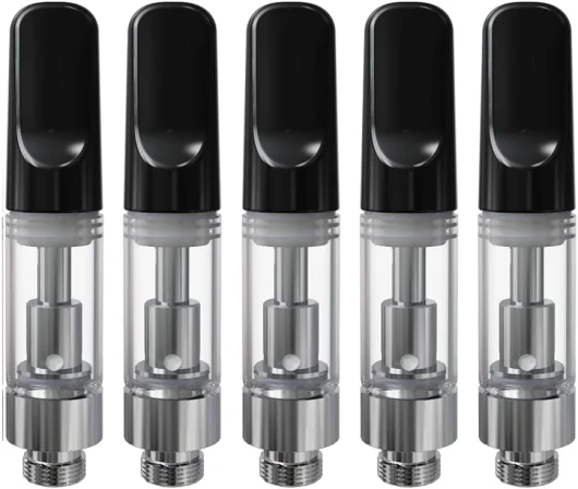 CannBro Cartouches CBD, 0.5ml – pack de 5, Filetage 510, Acier inoxydable de qualité alimentaire 304, atomiseurs, Cartouches pour huile de CBD, huile de chanvre et e-liquide, sans nicotine(Noir)