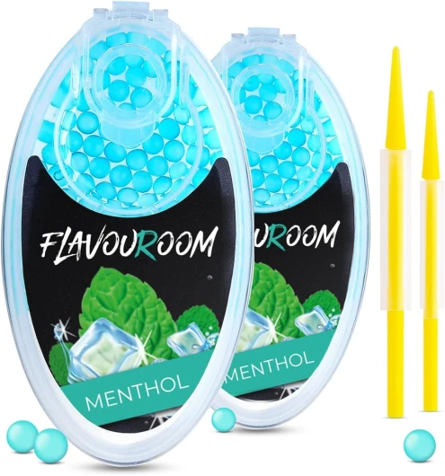 Flavouroom MENTHOL capsules - kit de 200 pièces - DIY Menthol balles filtre pour une saveur inoubliable - incl - Boîte de rangement pour les capsules aromatiques