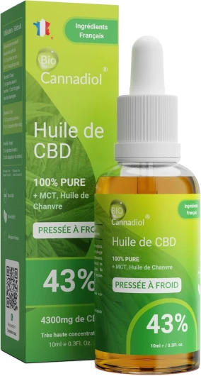 CANNADIOL 43% – Huile de CBD Pure 4300 mg – Ingrédients Français – Qualité Supérieure – Avec Huile MCT et Chanvre Pressé à Froid – Pour le Sommeil et la Relaxation – 10 ml