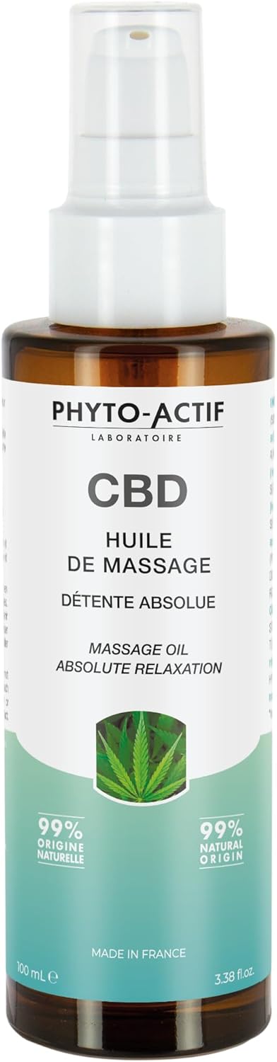 Phyto-actif - Huile de Massage CBD - Relaxe & Apaise - Peau douce & nourrie - Tous types de peaux - 99% d'origine naturelle - Fabriqué en France - 100 ml