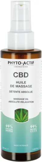 Phyto-actif - Huile de Massage CBD - Relaxe & Apaise - Peau douce & nourrie - Tous types de peaux - 99% d'origine naturelle - Fabriqué en France - 100 ml