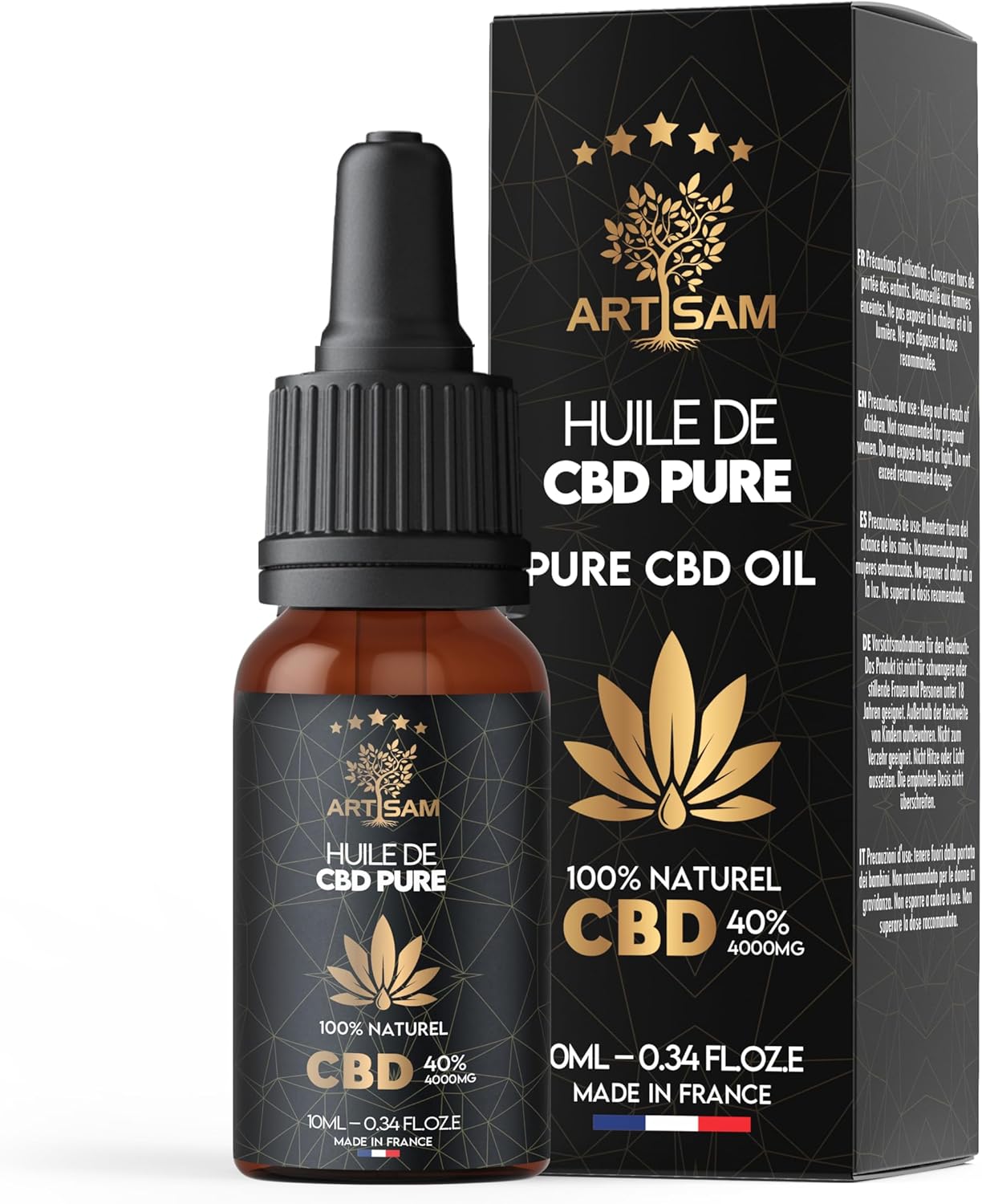 Huile de CBD PURE H 40% 4000 mg Pressée à Froid - Huile de Graines de chanvre - Formule Premium Fabriquée en France - Sommeil Puissant - cdb Hemp Oil herbe puff infusion Tisane hhc 10 ml 10 ml (Lot de 1)