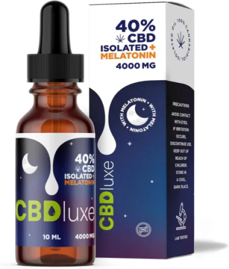 CBDluxe - Huile de CBD 40% Isolat (+Mélatonine)- Puissance Maximale - Pureté Optimale - 4000 mg - 0% THC - Testée en Laboratoire - Certifiée CPNP (10ml) 10 ml (Lot de 1)