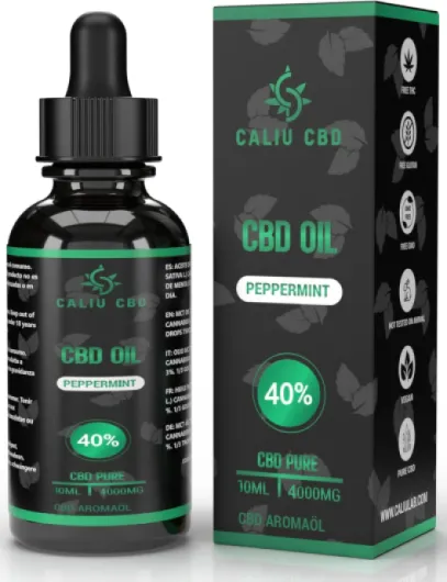 CALIU CBD - Huile de CBD Bio 40% (4000mg) - 10ml - 400 Gouttes - Arôme Menthe - Huile de Chanvre Premium - 0% THC - Fabriqué dans l’UE - Bien-être & Sommeil - cdb Hemp Oil.