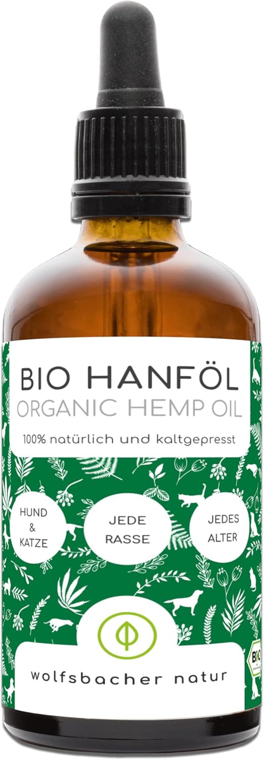 Huile de graines de Chanvre Biologique pour Chiens et Chats 100ml I Huile de Chanvre 100% Naturelle et pressée à Froid – DE-ÖKO-060