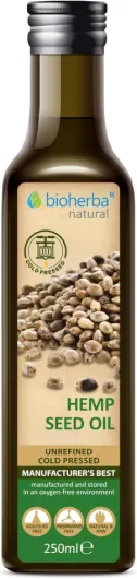 Huile de chanvre 250 ml – Huile végétale naturelle et pressée à froid - Riche en oméga 3 & 6 - Saveur douce et noisettée - BIOHERBA 1 Pièces