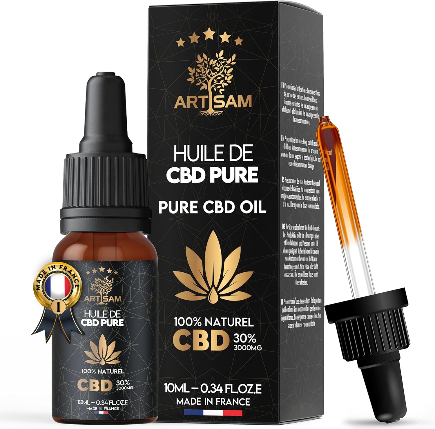 Huile de CBD PURE H 30% Pressée à Froid - Huile de Graines de chanvre - Formule Premium Fabriquée en France - Sommeil Puissant - cdb Hemp Oil herbe puff hhc 10ml