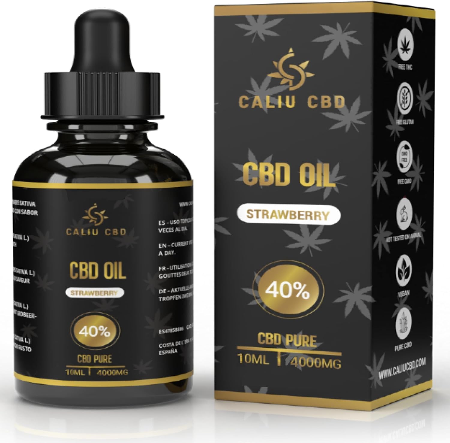 CALIU CBD - Huile de CBD Bio 40% (4000mg) - 10ml - 400 Gouttes - Arôme Fraise - Huile de Chanvre Premium - 0% THC - Fabriqué dans l’UE - Bien-être & Sommeil - cdb Hemp Oil.