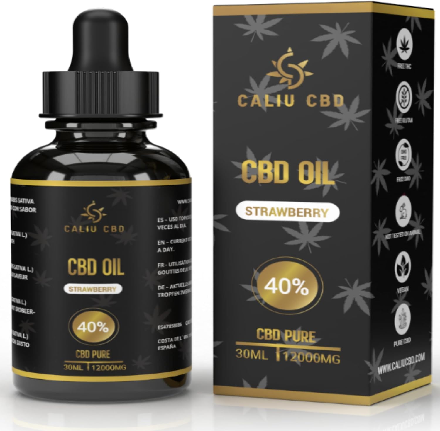 CALIU CBD - Huile de CBD Bio 40% (12000mg) - 30ml - 1200 Gouttes - Arôme Fraise - Huile de Chanvre Premium - 0% THC - Fabriqué dans l’UE - Bien-être & Sommeil - cdb Hemp Oil.