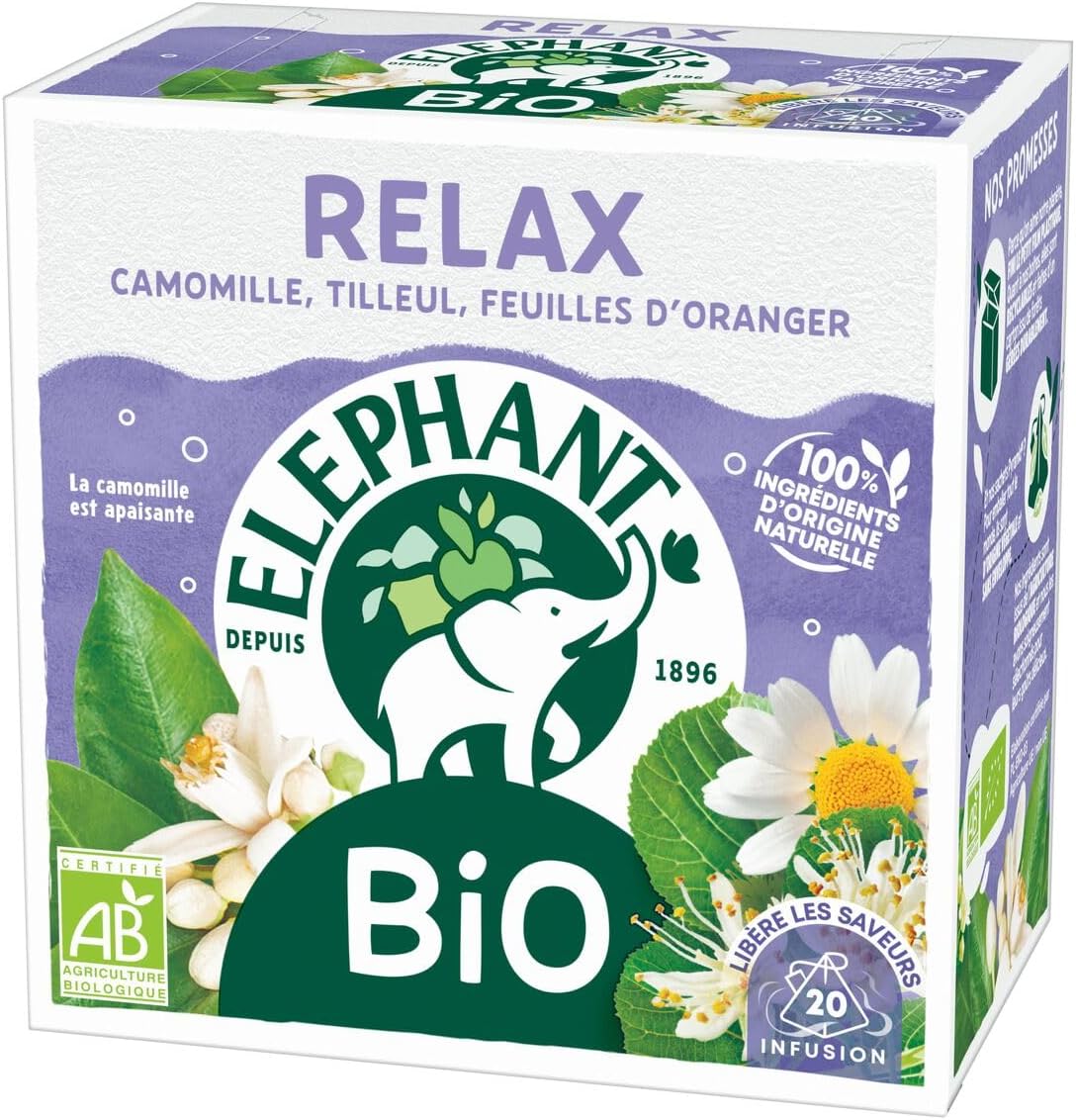 , Infusion Bio Relax, Goût Camomille, Tilleuil et Fleur d'Oranger, Bien-Etre et Relaxation, Ingrédients d'Origine 100% Naturelle, 20 Sachets Pyramid Mon Infusion Bio Relax