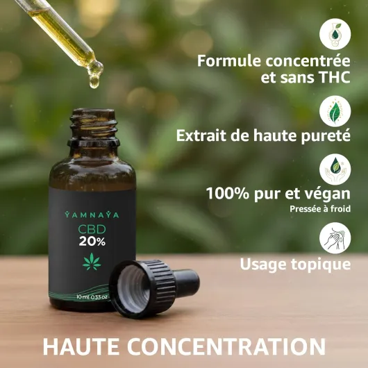 YamnaYa – Huile de CBD 20% Isolat 2000 mg - CBD Pur à 100% - 10 ml - 0% THC - Haute Concentration & Qualité Premium - Testée et Certifiée en Laboratoire Européen