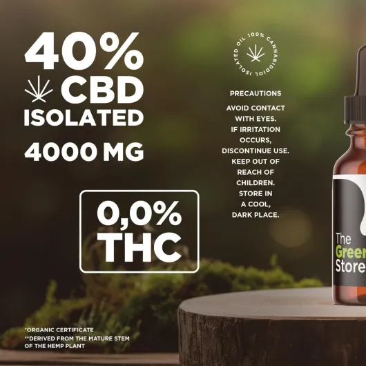 The Green Store - Huile de CBD 40% Isolat - Puissance Maximale - Pureté Optimale - 4000 mg - 0% THC - Testée en Laboratoire - Certifiée CPNP (40%)