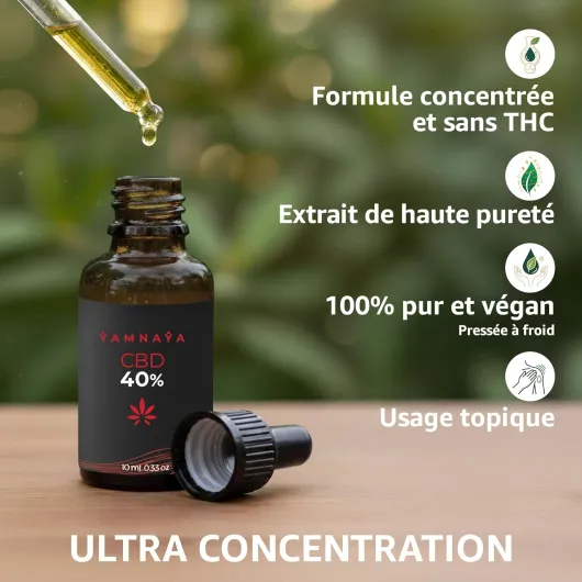 YamnaYa – Huile de CBD 40% Isolat 4000 mg - CBD Pur à 100% - 10 ml - 0% THC - Ultra Concentration & Qualité Premium - Testée et Certifiée en Laboratoire Européen