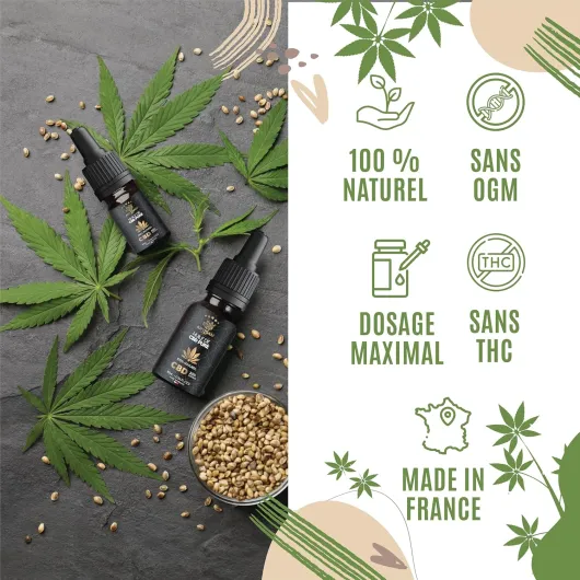 Huile de CBD PURE H 20% Pressée à Froid - Huile de Graines de chanvre - Formule Premium Fabriquée en France - Sommeil Puissant - cdb Hemp Oil herbe puff hhc 10ml 20 %
