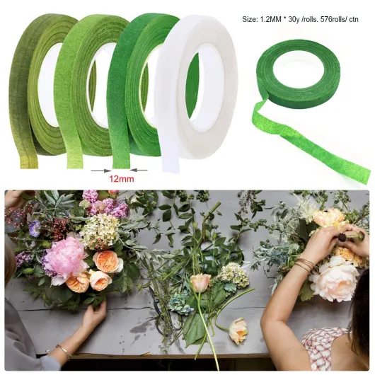 Allazone Kit D'outils de Composition Florale, Tape Strap Wrap 2 Style Fil de Fer Fleur, Corde de Chanvre et Ciseaux de Coupe pour Bouquet Tige Wrap Fleuriste