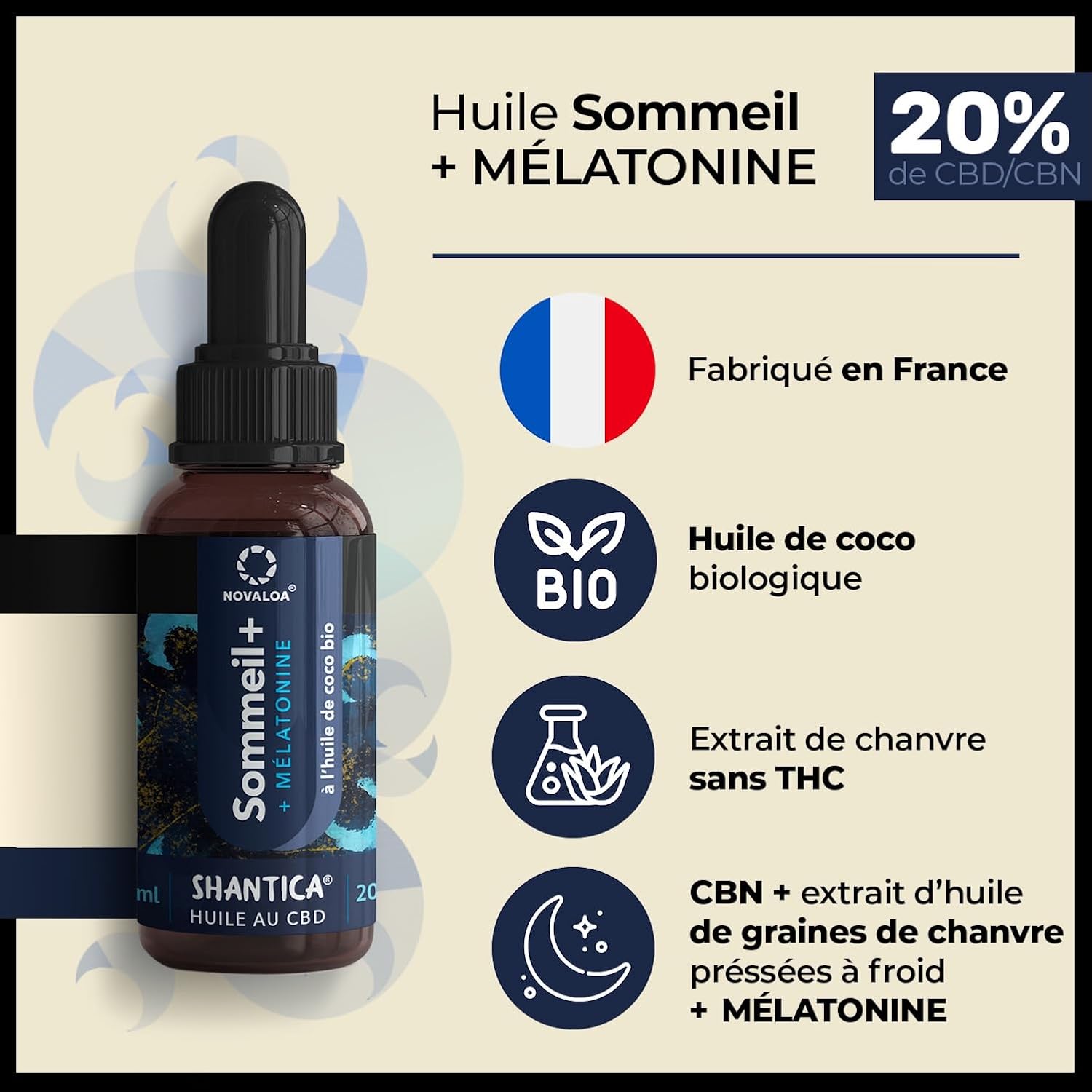 Huile Sommeil - À Partir d'Huile de Graines de Chanvre Pressées à Froid 2000mg & mélatonine - Fabriquée en France - 10 ml