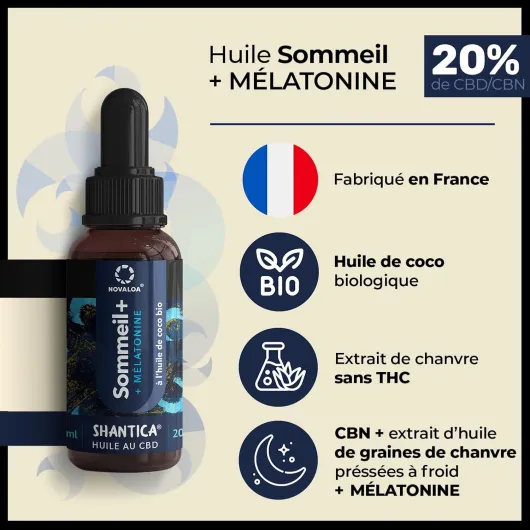 Huile Sommeil - À Partir d'Huile de Graines de Chanvre Pressées à Froid 2000mg & mélatonine - Fabriquée en France - 10 ml