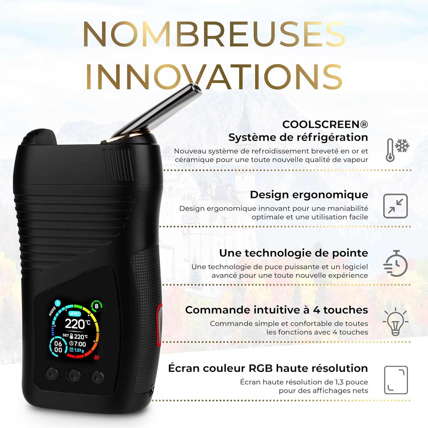 WOLKENKRAFT LIVE Vaporisateur Premium pour herbes & extraits - Convection hybride - COOLSCREEN Filtre - 40 - 220 °C - USB-C - écran RGB - personnalisables - refroidissement efficace